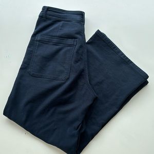 Calia High Rise Kickback Wide-leg cropped navy jeans